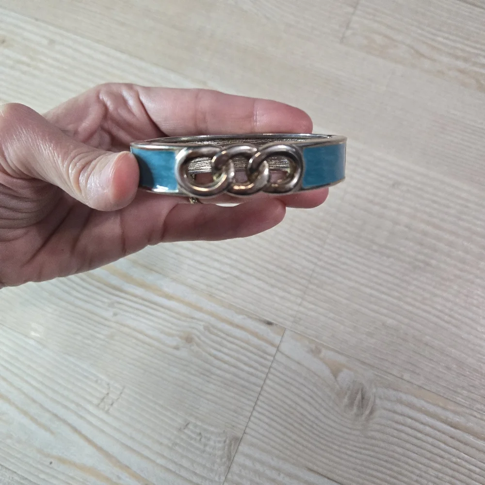 Teal Enamel Silver Tone Bracelet